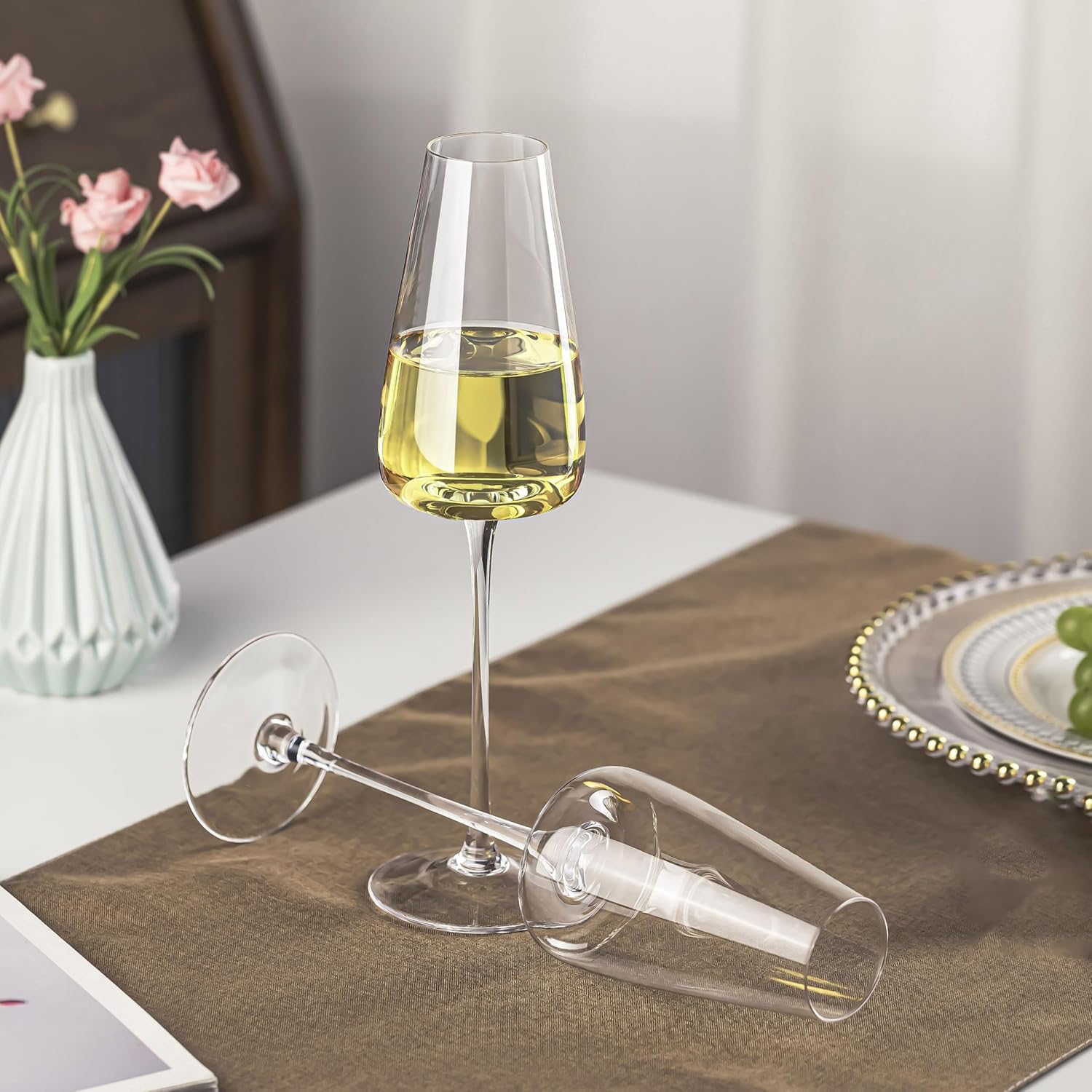 Champagne Flutes Glass Set of 2, Crystal Champagne Glasses 9OZ/ 270ML, Hand Blown Mimosa Glasses