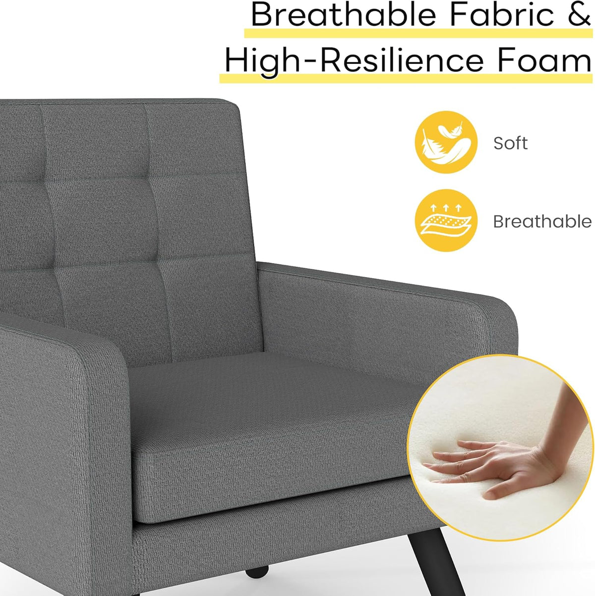 Kromax Mid-Century Modern Accent Chair for Living Room, 496 Lb. Weight Capacity, Dual Armrests