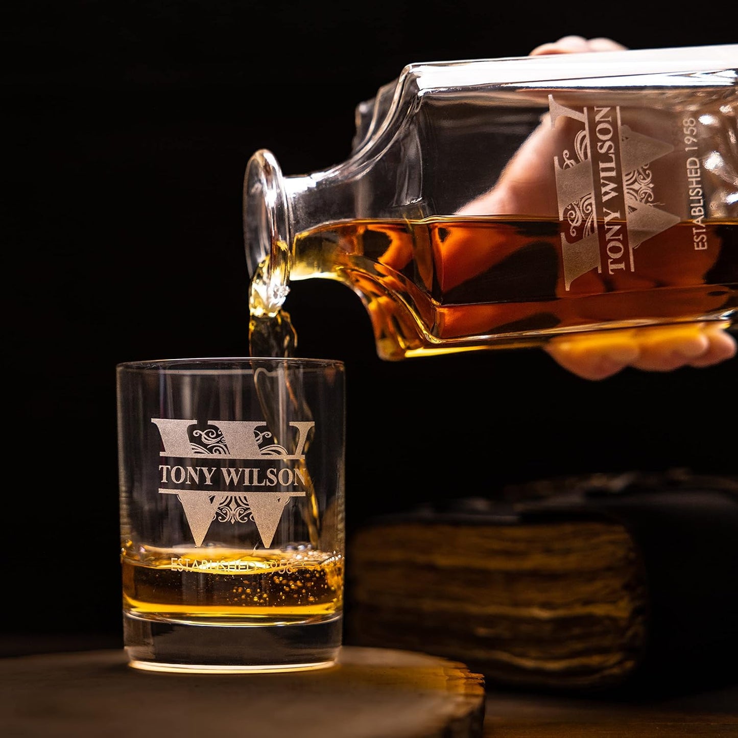 Gifts Inscribed Personalized Whiskey Decanter Set - Engraved Whiskey Decanter Bottle & Set of 2