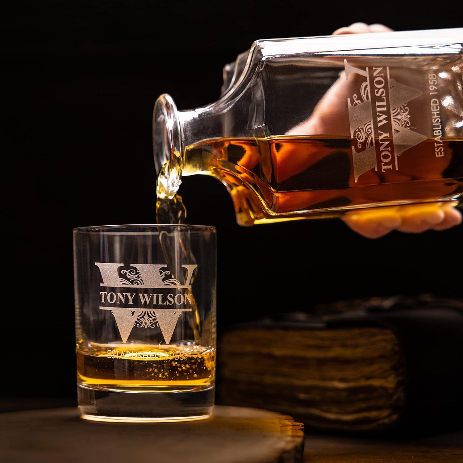 Gifts Inscribed Personalized Whiskey Decanter Set - Engraved Whiskey Decanter Bottle & Set of 2