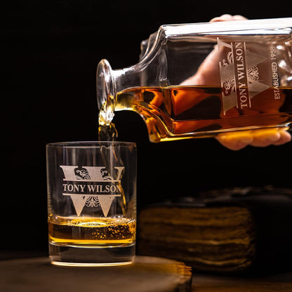 Gifts Inscribed Personalized Whiskey Decanter Set - Engraved Whiskey Decanter Bottle & Set of 2