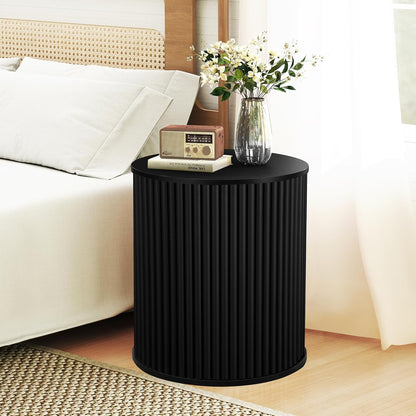 AVZEAR Fluted Round Side Table with Storage, Small Mid Century End Table Fluted Nightstands, Modern