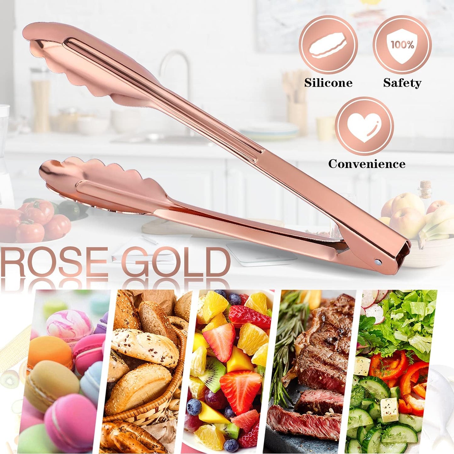MSY BIGSUNNY 9 Inch Kitchen Food Tongs for Cooking and Serving Tongs- Aluminum - Set of 3 (pink