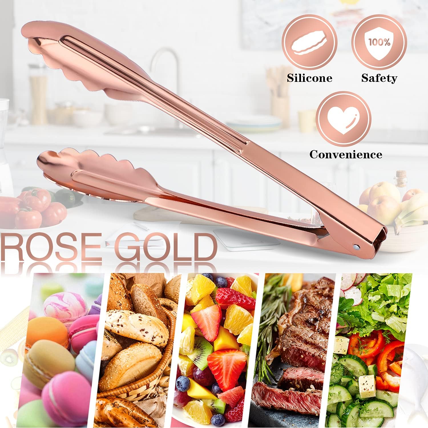 MSY BIGSUNNY 9 Inch Kitchen Food Tongs for Cooking and Serving Tongs- Aluminum - Set of 3 (pink