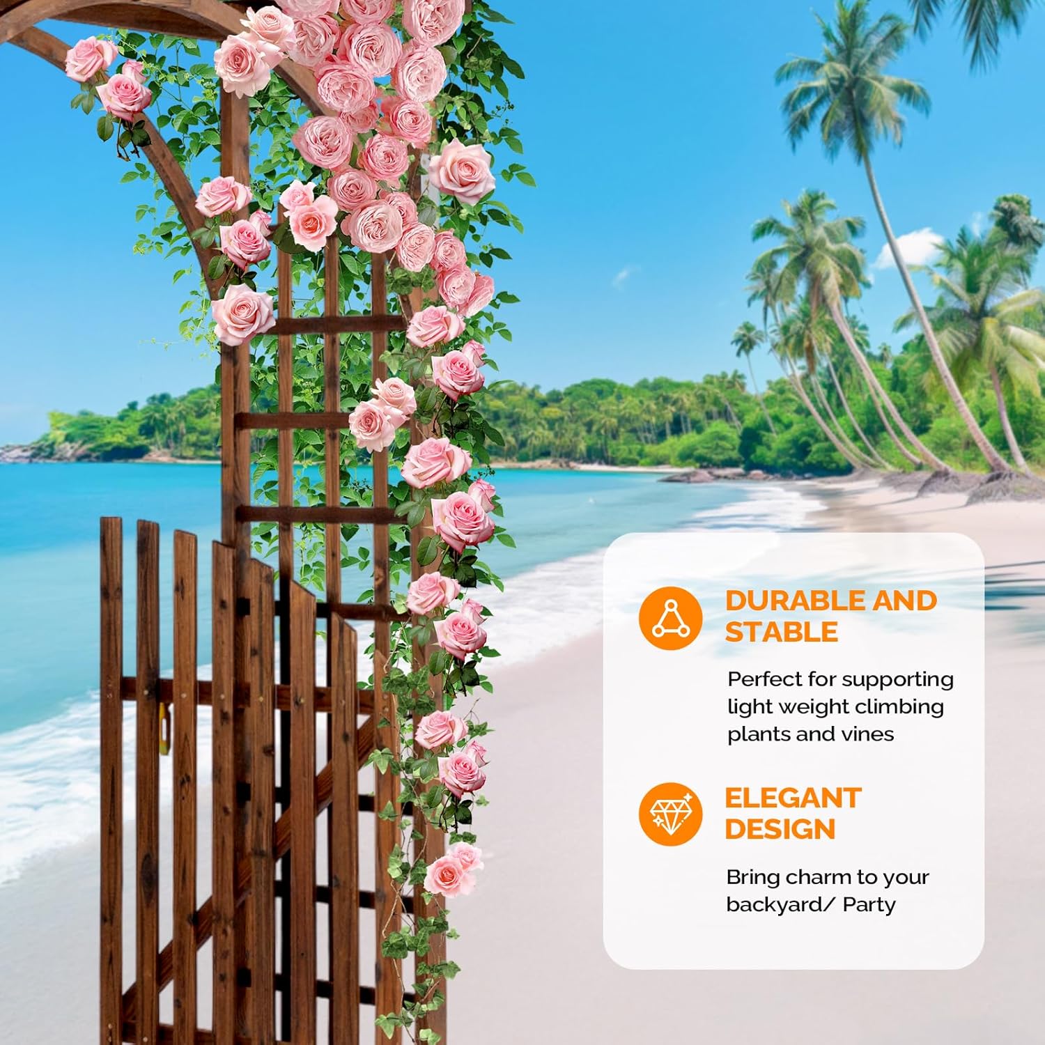 VINGLI 85in Wooden Arbor, Wedding Arch for Ceremony, Wood Trellis for Plant Climbing, Christmas