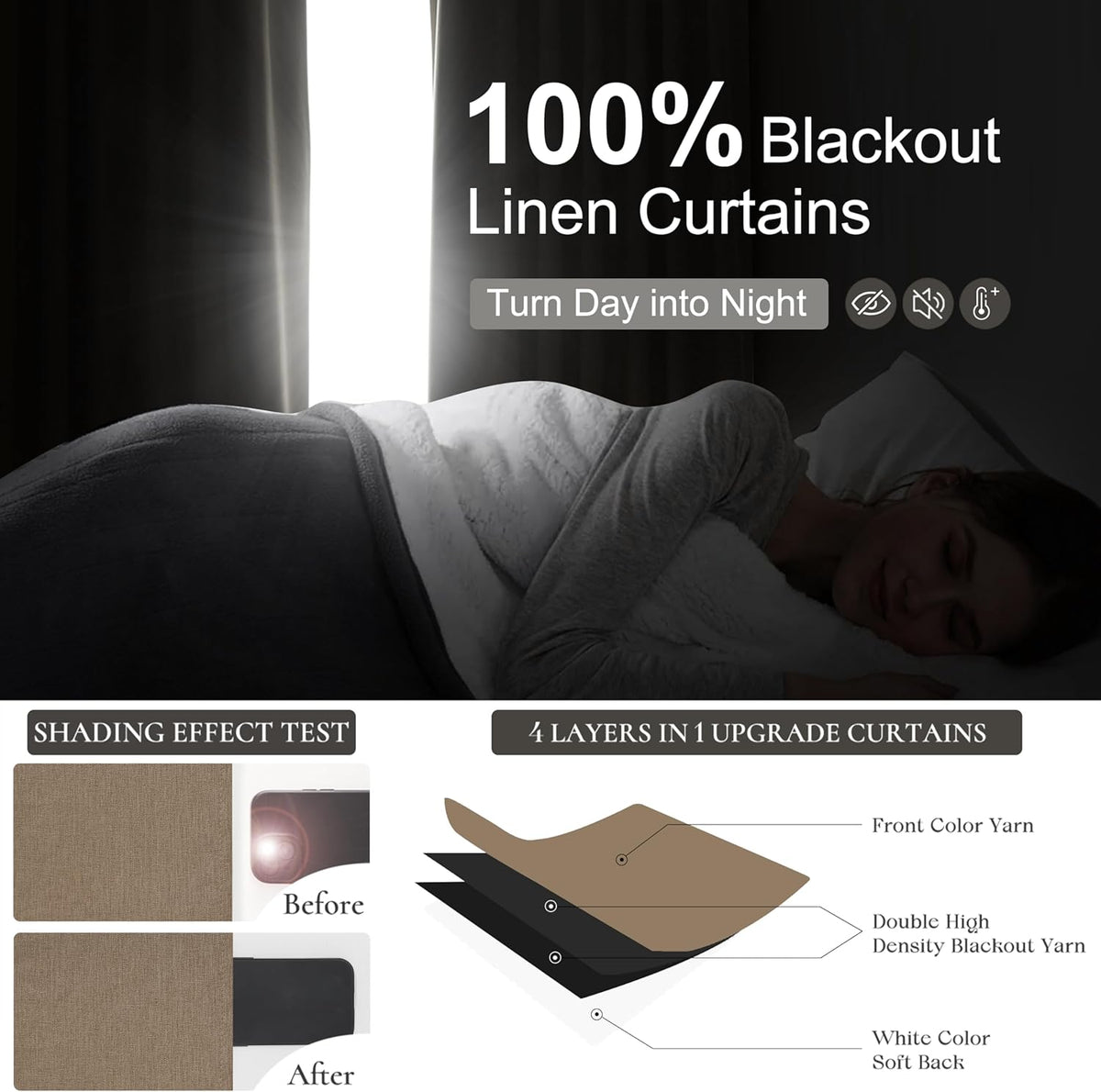Rust Brown Living Room Curtains 84 Inches Long,Tan Beige Pinch Pleated Linen Basics Window Curtains