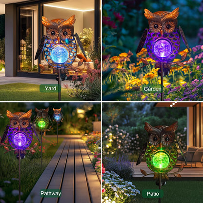 HONGLAND Solar Lights Outdoor Decor Waterproof, Solar Owl Garden Decorative Stake, Whimsical