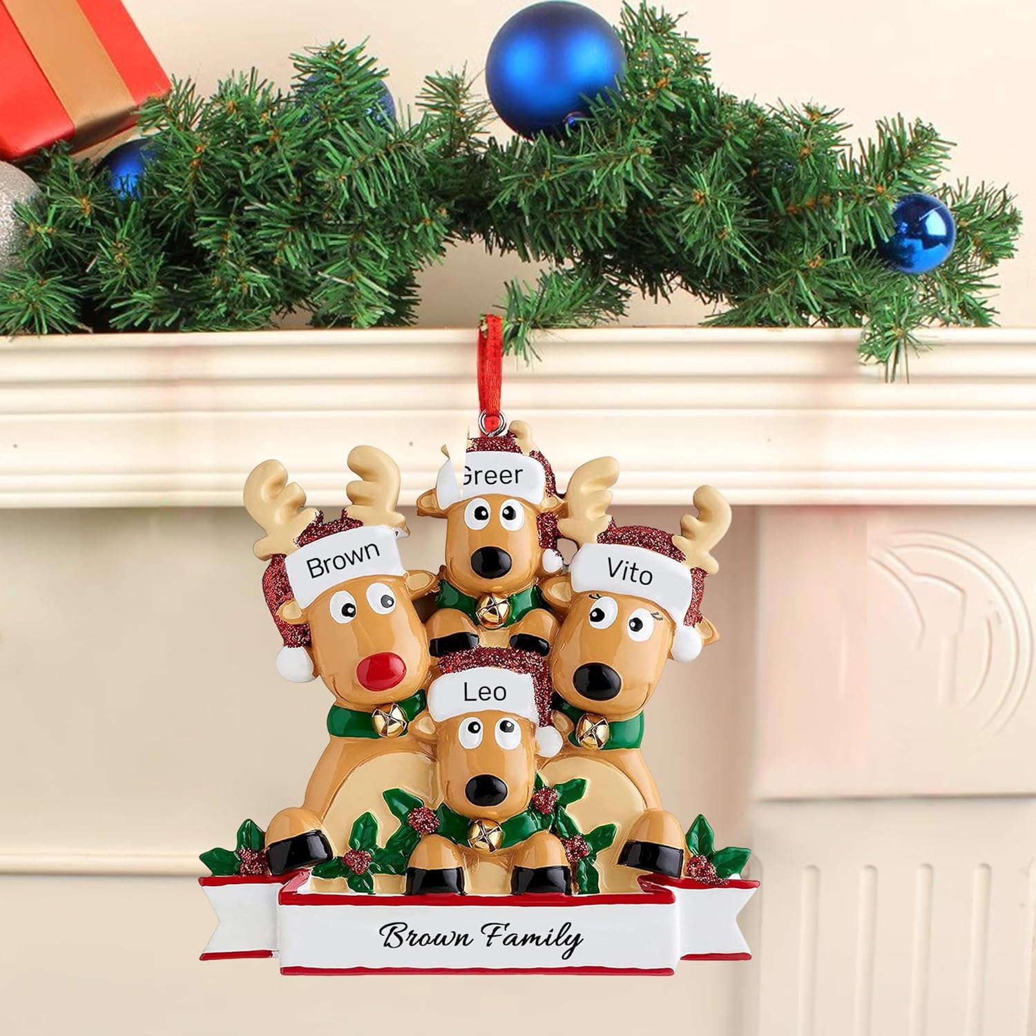 Personalized Christmas Ornaments 2025, Custom Reindeer Family Ornaments for Trees with Names