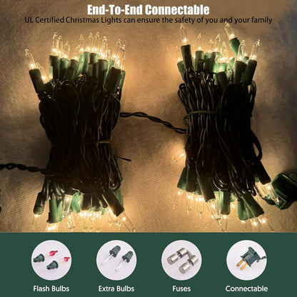 HISHINY Christmas Lights 100 Count Clear Christmas Tree String Lights with Green Wire for Outdoor
