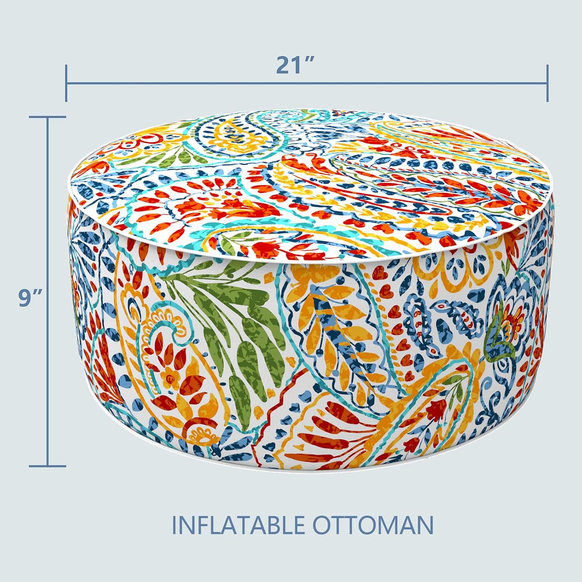 LVTXIII Indoor/Outdoor Inflatable Ottoman, All Weather Round Footrest Stool D21”x H9”, Portable for
