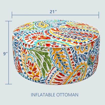 LVTXIII Indoor/Outdoor Inflatable Ottoman, All Weather Round Footrest Stool D21”x H9”, Portable for