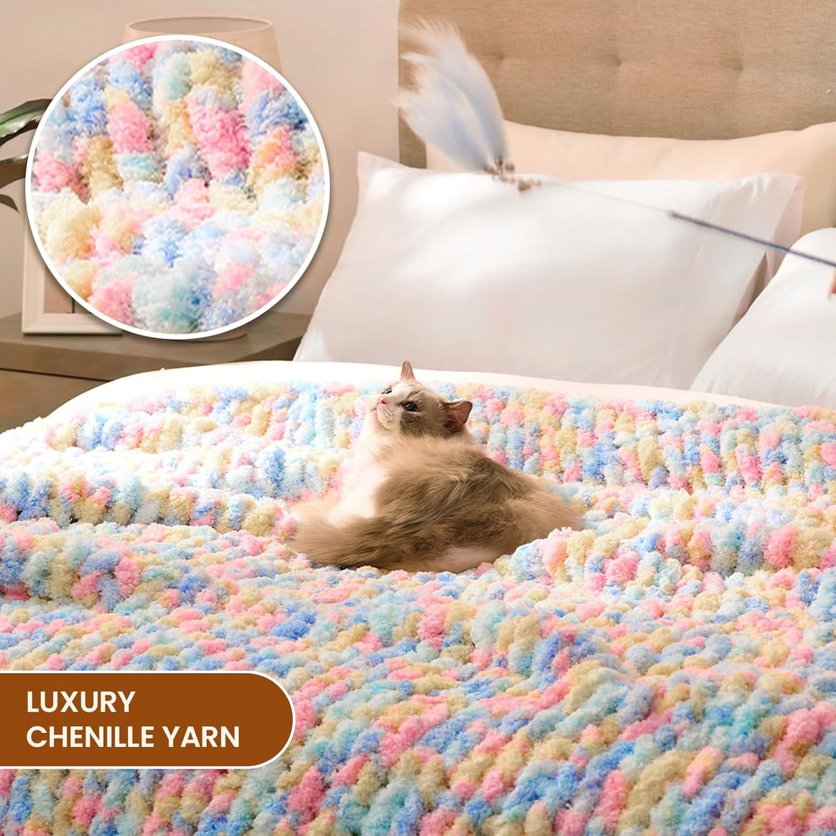 L'AGRATY Chunky Knit Blanket Throw: 60''x80'' Chenille Chunky Knitted Throw Blankets for Twin Bed