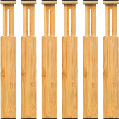 VaeFae Adjustable Bamboo Drawer Dividers, Expandable Drawer Organizer for Kitchen, Bedroom