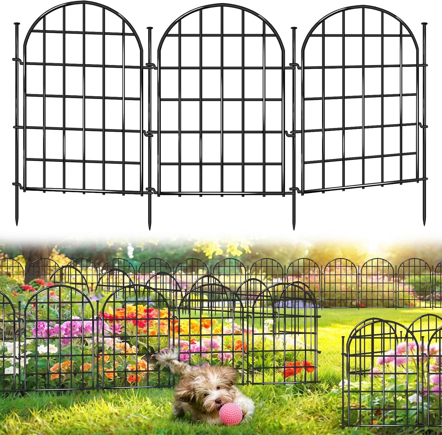 32.5 ft(L) x 22 in(H) Garden Fence, 30 Panels Arched No Dig Fence, Decorative Animal Barrier