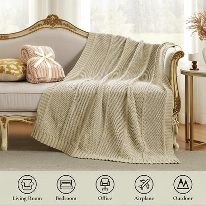 Amélie Home Chenille Knit Throw Blanket for Couch, Chevron Texture Decorative Soft Blanket for