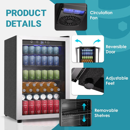 EUHOMY 4.5 Cu.ft Beverage Refrigerator and Cooler, 145 Can Mini fridge with Glass Door for Soda