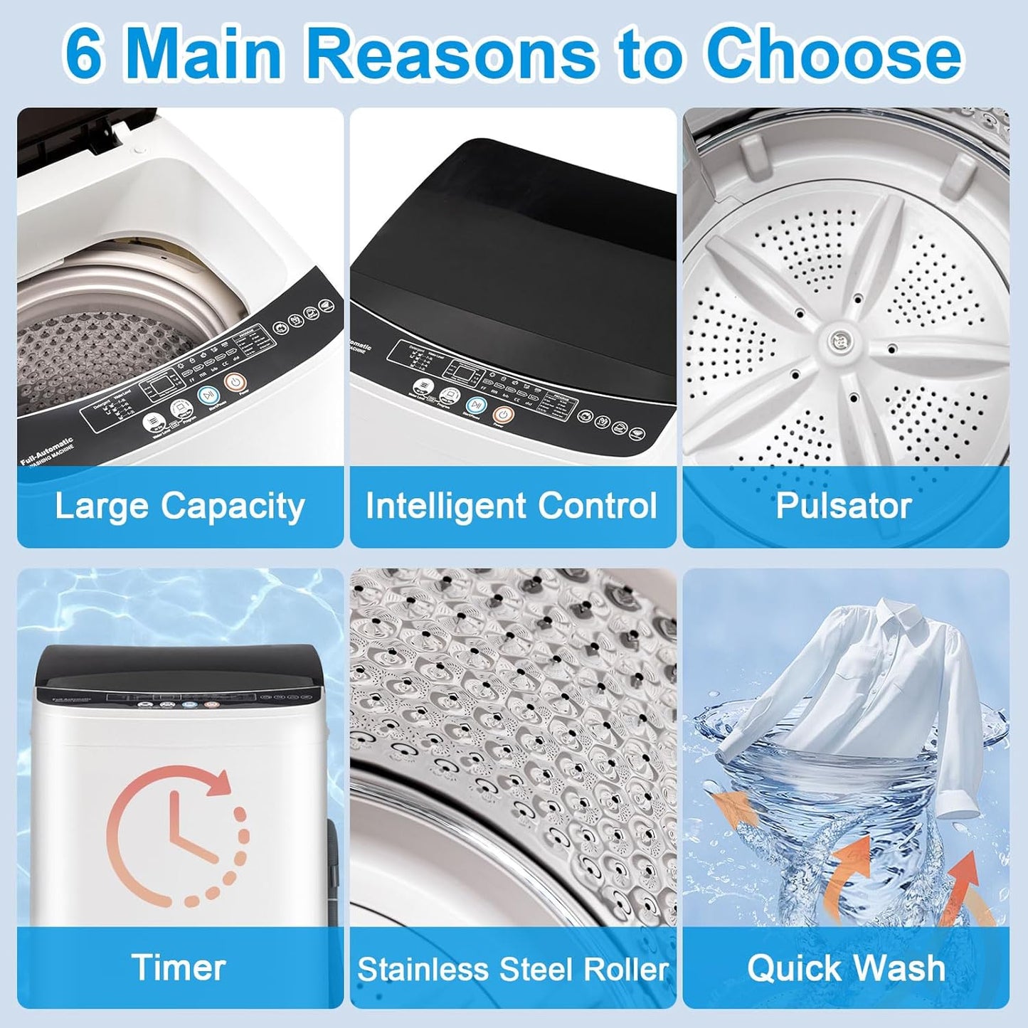 17Lbs Portable Washing Machine with10 Washing Programs, 2.2 Cu. Ft. Full Automatic Washer and