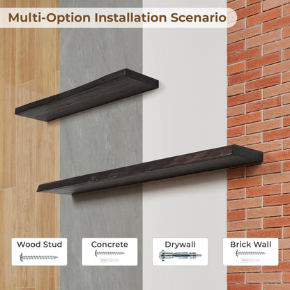Axeman 24 inch Floating Shelves for Wall - 8'' D Live Edge Rustic Solid Elm Wood Floating Shelves
