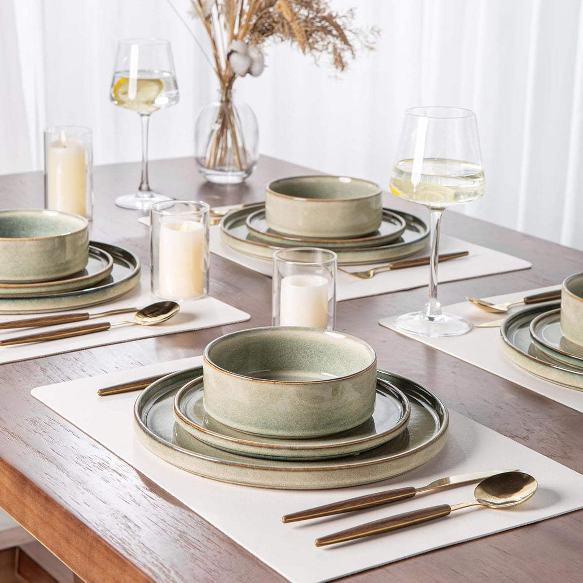 AmorArc Ceramic Dinnerware Sets, Handmade Reactive Glaze Stoneware Plates and Bowls Sets,Highly