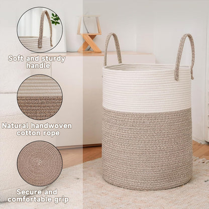 Large Woven Laundry Basket Hamper,100L Cotton Rope Storage Bin for Blankets,Toys and