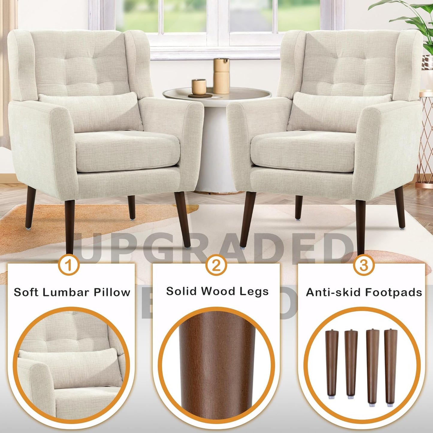 Modern Accent Chair, Upholstered Armchair with Pillow, Fabric Single Sofa Chair with Lounge Seat
