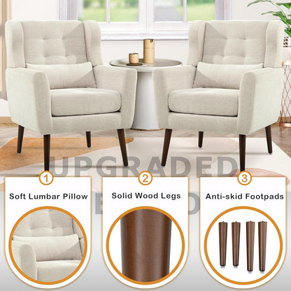 Modern Accent Chair, Upholstered Armchair with Pillow, Fabric Single Sofa Chair with Lounge Seat