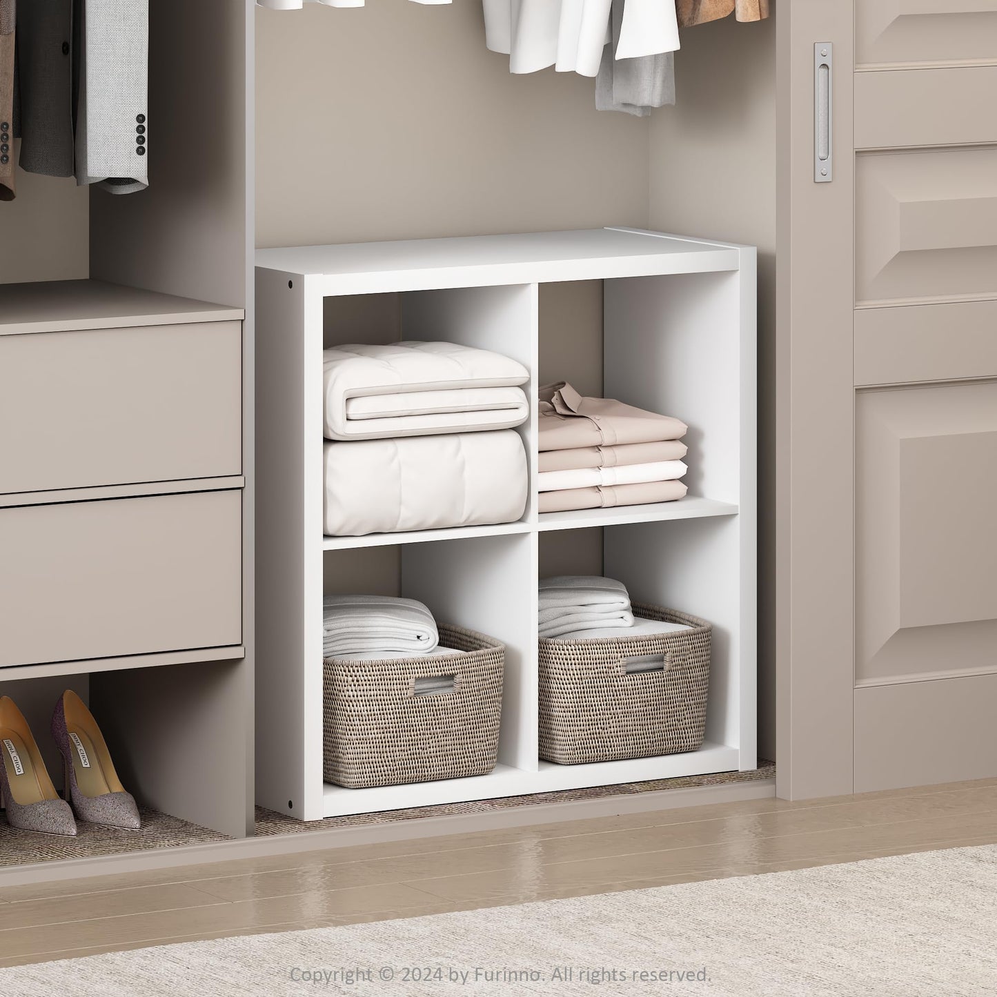 Furinno Cubic Extra Thick 4-Cube Closet Organizers and Storage, White