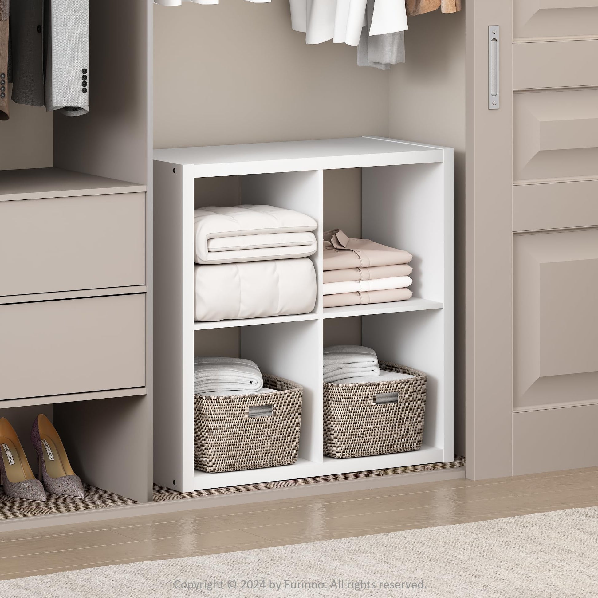 Furinno Cubic Extra Thick 4-Cube Closet Organizers and Storage, White
