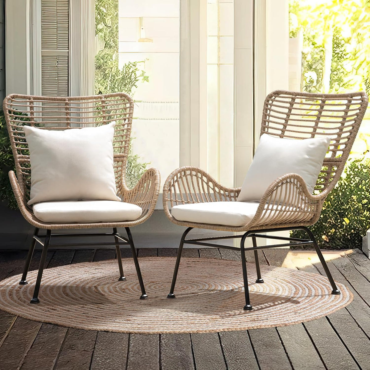 IDZO Isabelle Upgraded 2000 Hours UV Wicker Chairs Outdoor Set of 2, 500 lbs Capacity Outdoor Patio