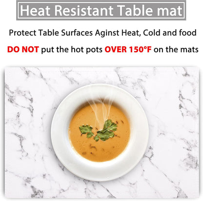 Marble Faux Leather PU Placemats, Set of 4, Washable, Stain Resistant for Dining Room Kitchen Table