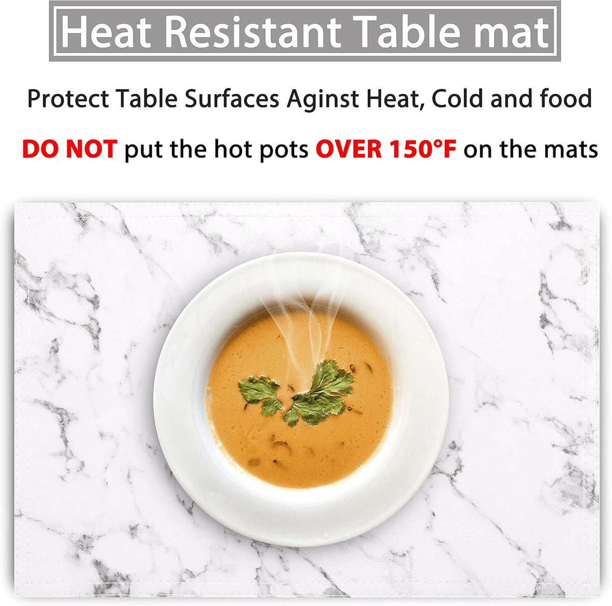 Marble Faux Leather PU Placemats, Set of 6, Easy to Clean, Heat & Stain Resistant for Dining
