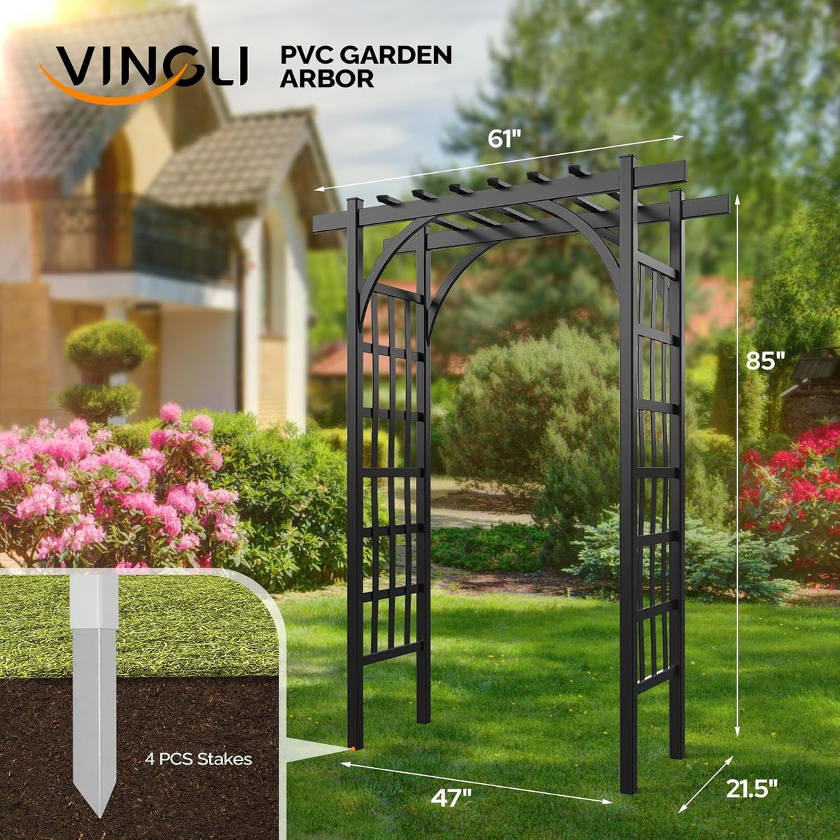 VINGLI Garden Arbor, PVC Wedding Arch for Ceremony Party, Garden Trellis for Climbing Plants