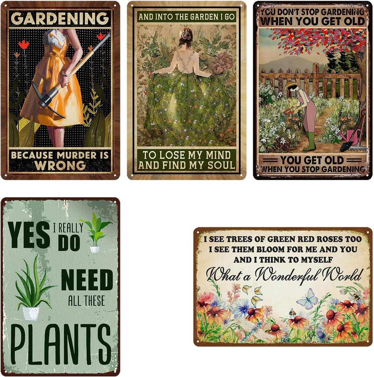 5 Pack Garden Signs Vintage Metal Tin Signs For Outside Garden Signs Decorative Outdoor Plant Lover