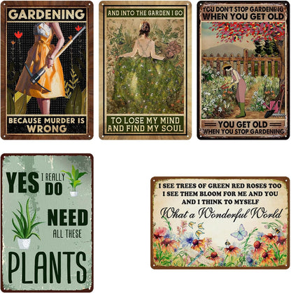 5 Pack Garden Signs Vintage Metal Tin Signs For Outside Garden Signs Decorative Outdoor Plant Lover