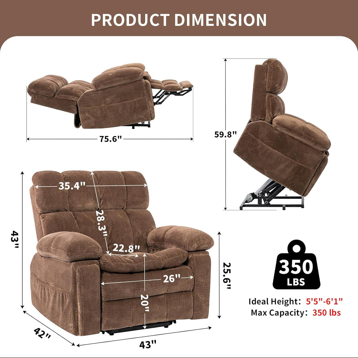 Oversized Power Lift Recliner Chair with Adjustable Headrest for Elderly,Dual Motor Lay Flat