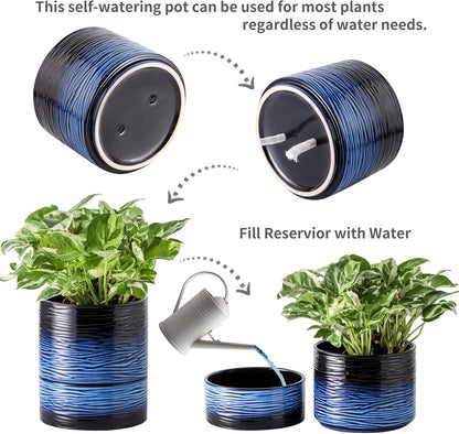 Nihow Self Watering Plant Pot: 6 Inch Ceramic Planter with Drainage Hole & Water Storage Plus for