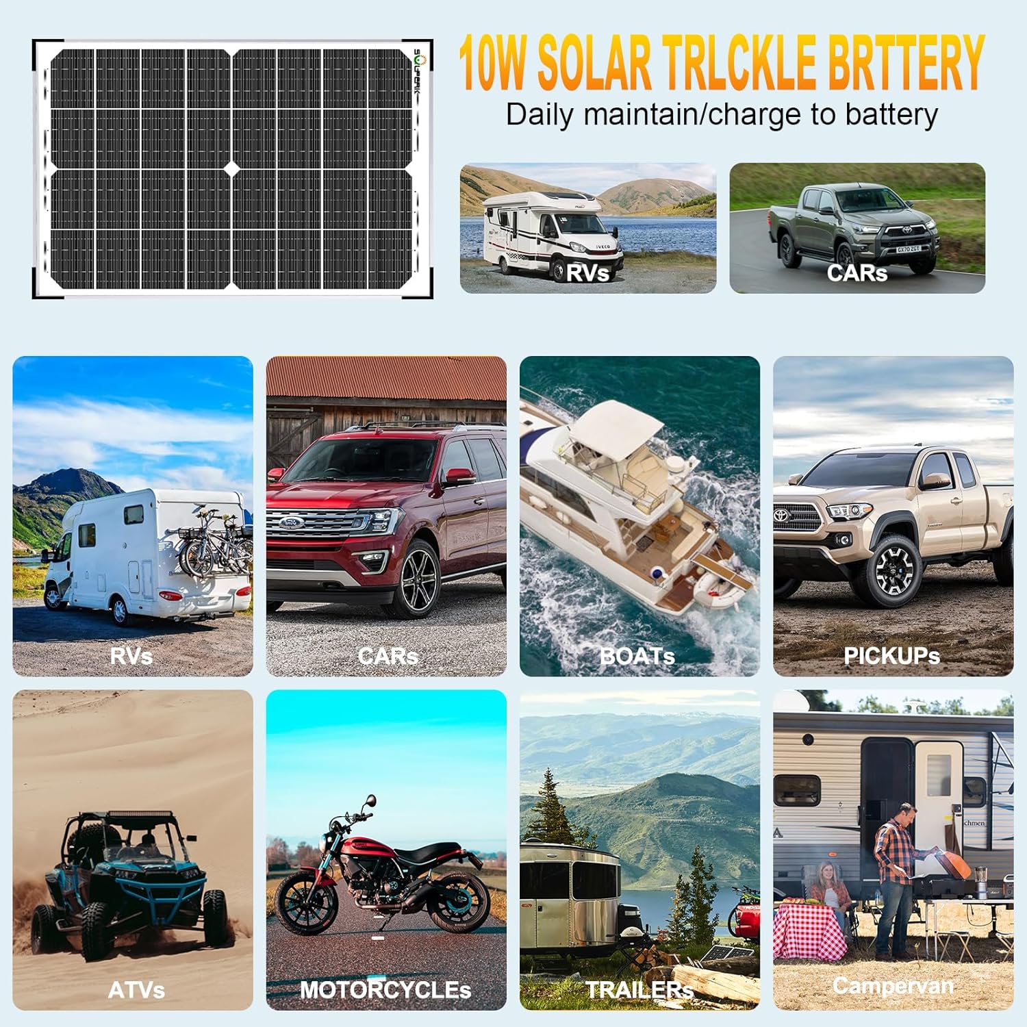SOLPERK 30W Solar Battery Charger Solar Battery Maintainer + Upgrade 10A MPPT Charge Controller +