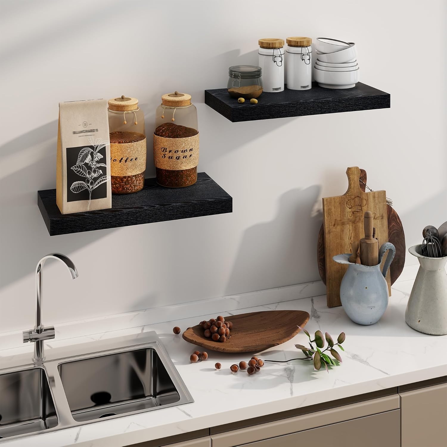 Fun Memories Rustic Black Floating Shelves 24 Inch Long, 8 Inch Deep Floating Shelf, 24 x 8 Wall