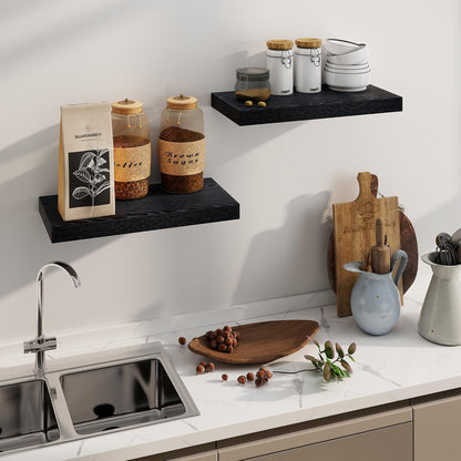 Fun Memories Rustic Black Floating Shelves 24 Inch Long, 8 Inch Deep Floating Shelf, 24 x 8 Wall