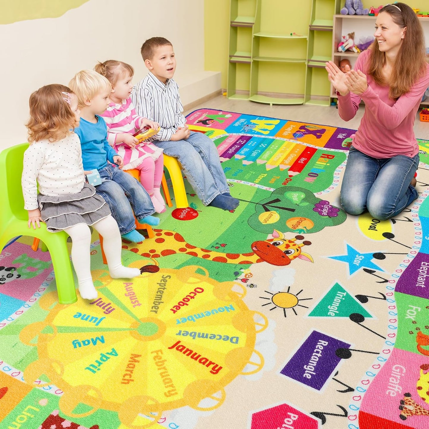 Kids Rugs for Playroom Classroom Bedroom, Educational and Fun Play Mat with ABC Alphabet Animals