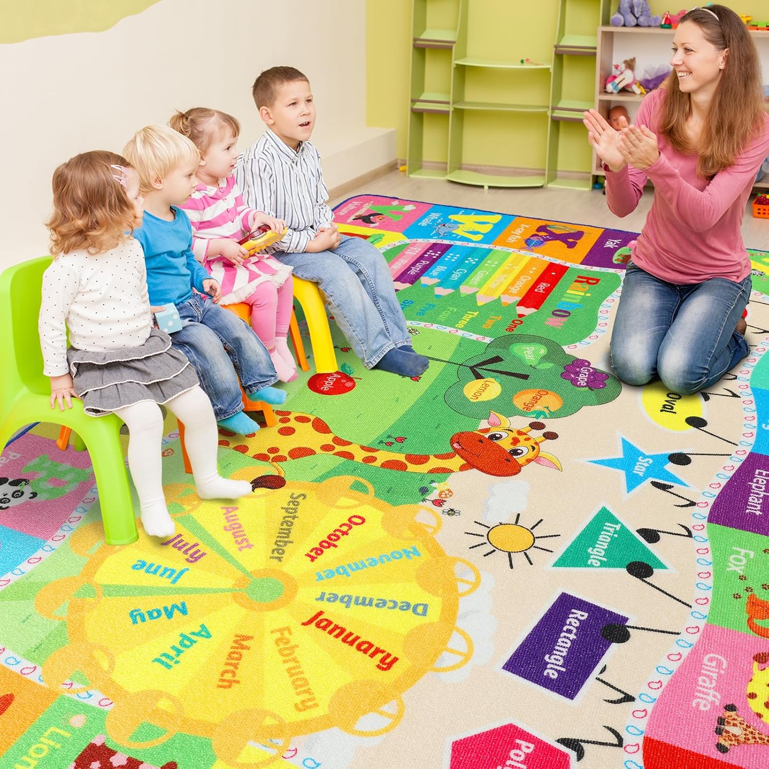 Kids Rugs for Playroom Classroom Bedroom, Educational and Fun Play Mat with ABC Alphabet Animals