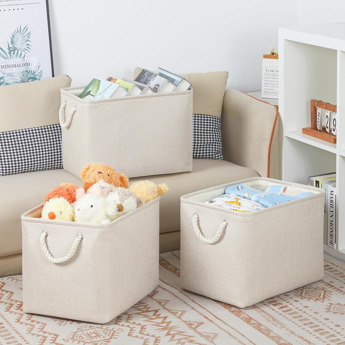Bidtakay Large Storage Baskets for Shelves 3 Pack Fabric Storage Bins for Organizing Linen