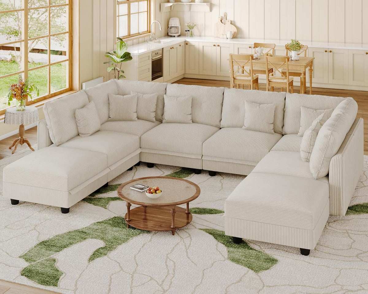 LLappuil Modular Sectional Sofa with Storage Seats, Corduroy Convertible Modular U Shaped Sectional