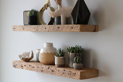 Urban Legacy Reclaimed Barnwood Planks | Floating Shelves for Wall w/Flush Mount Shelf Bracket Set