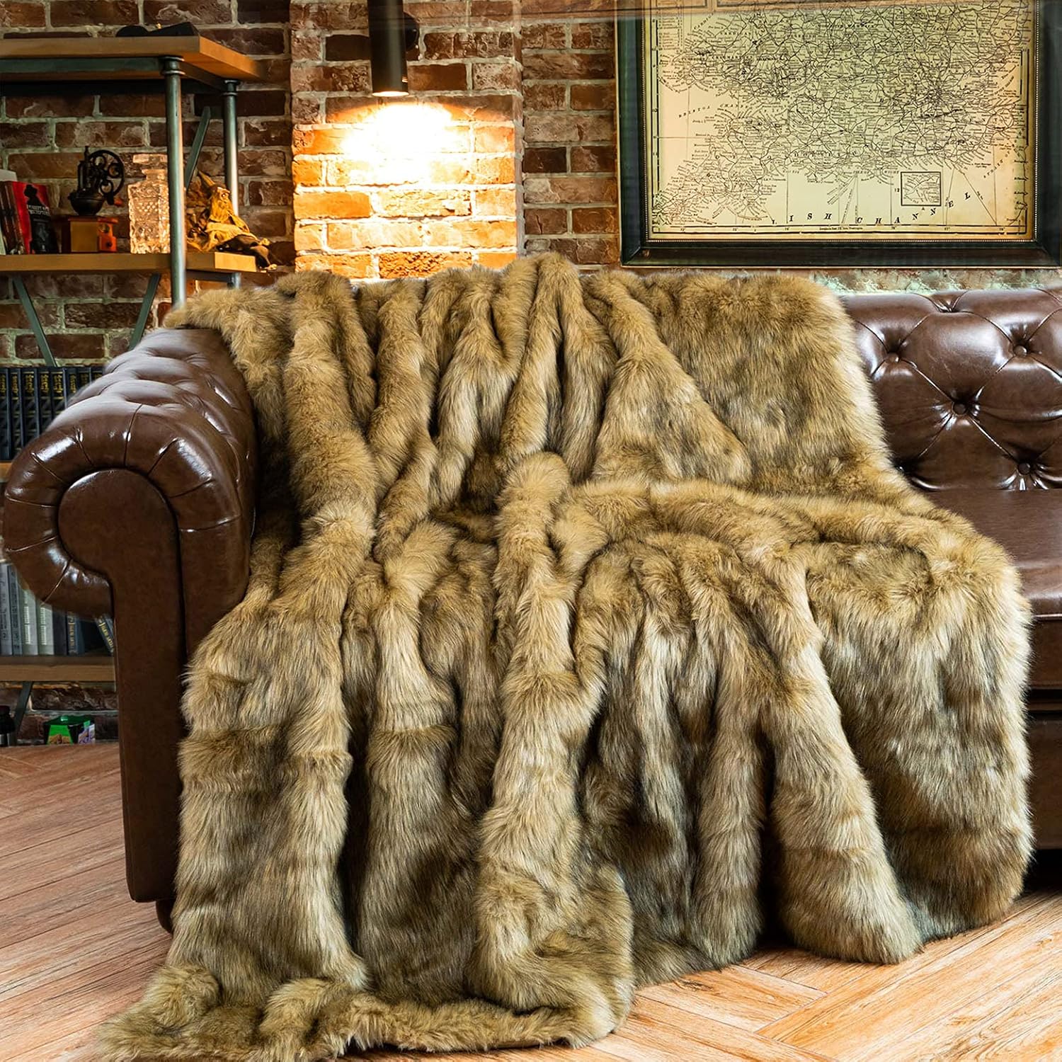 BATTILO HOME Luxury Golden Faux Fur Blanket, 60"x 80" Large Fur Throw Blankets for Bed, Couch, Soft