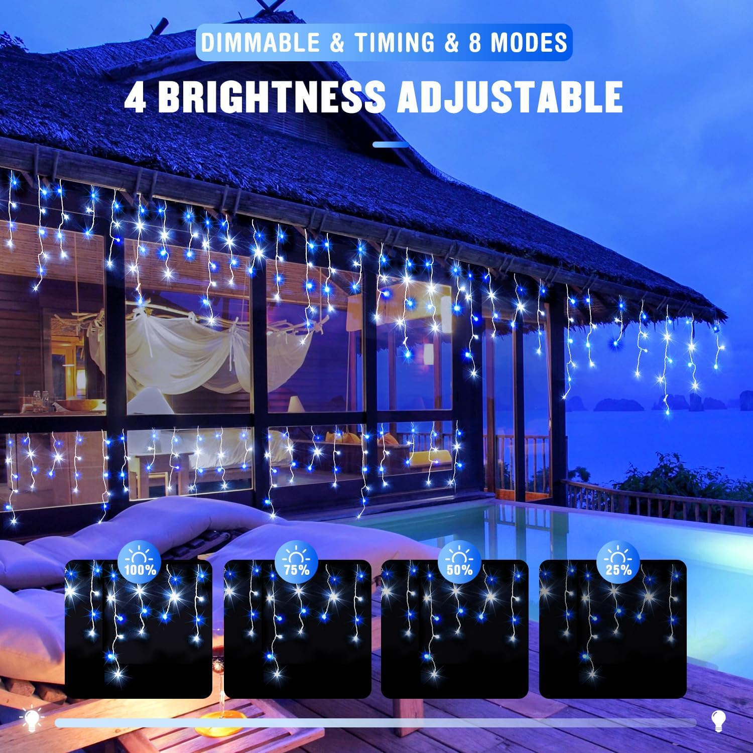 JMEXSUSS Blue&White Icicle Lights - 38.8FT 400 LED Icicle String Lights with Remote for