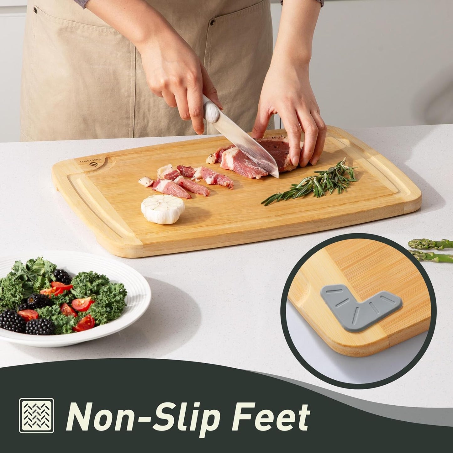 Bamboo Cutting Board Set Non Slip Feet Over Sink Acrylic Counter Lip Glass Plastic Smart Clear