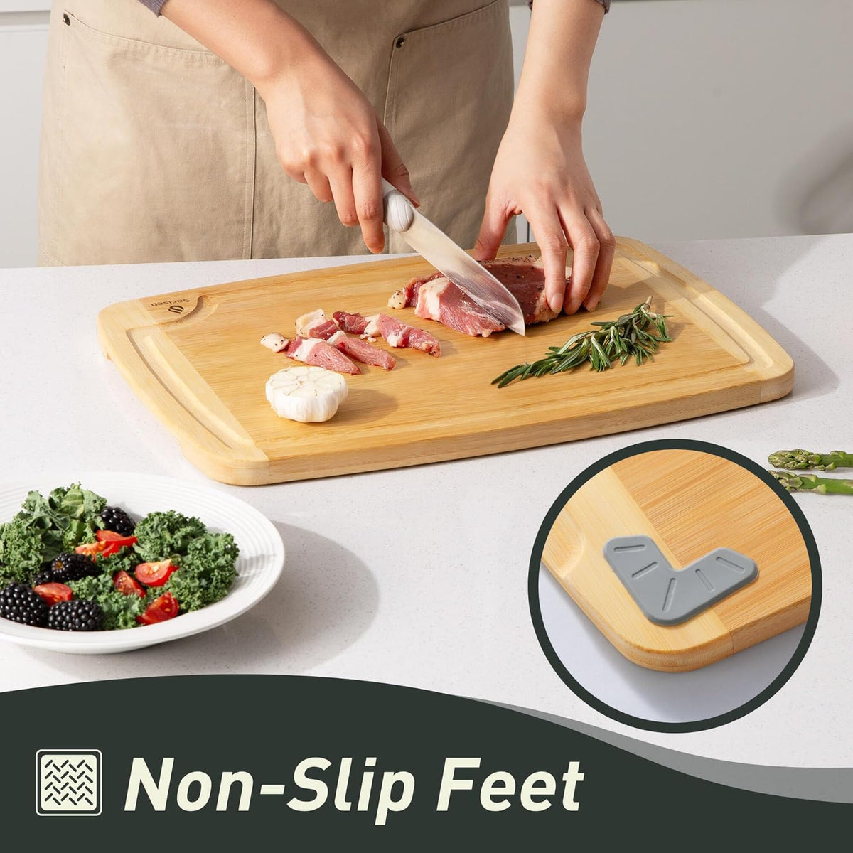 Bamboo Cutting Board Set Non Slip Feet Over Sink Acrylic Counter Lip Glass Plastic Smart Clear