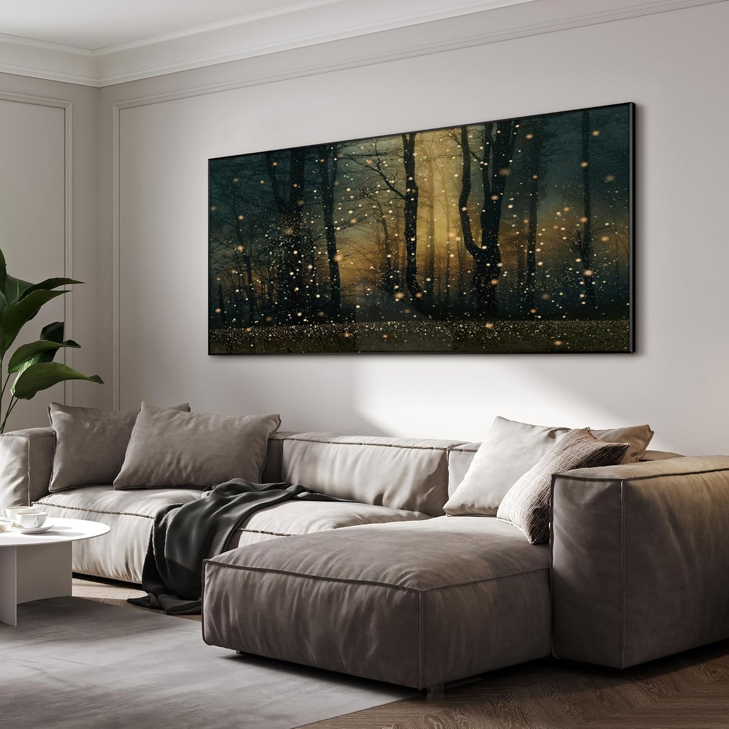 SIGNWIN 36"x72" Extra Large Framed Wall Art Magical Firefly Forest at Twilight, Enchanted Nature