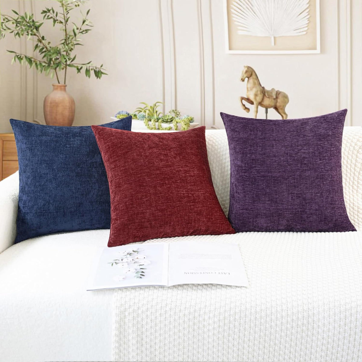 CaliTime Throw Pillow Covers Decorative 18 X 18 Inches Pack of 4 Cozy Chenille Cushion Cases for